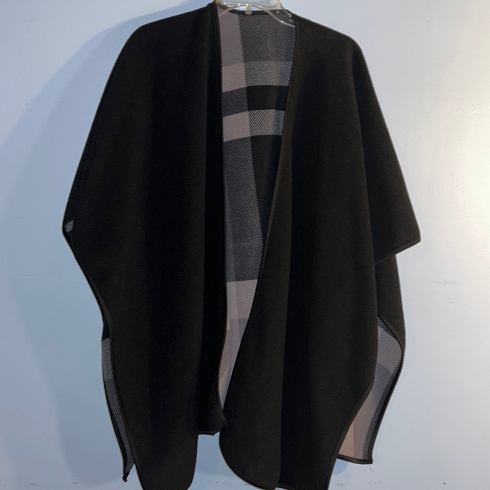 Reversible black gray tan plaid shawl osfm and plus size